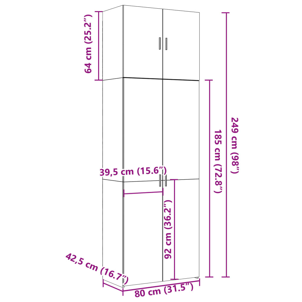 Highboard Sonoma-Eiche 80x42,5x249 cm Holzwerkstoff