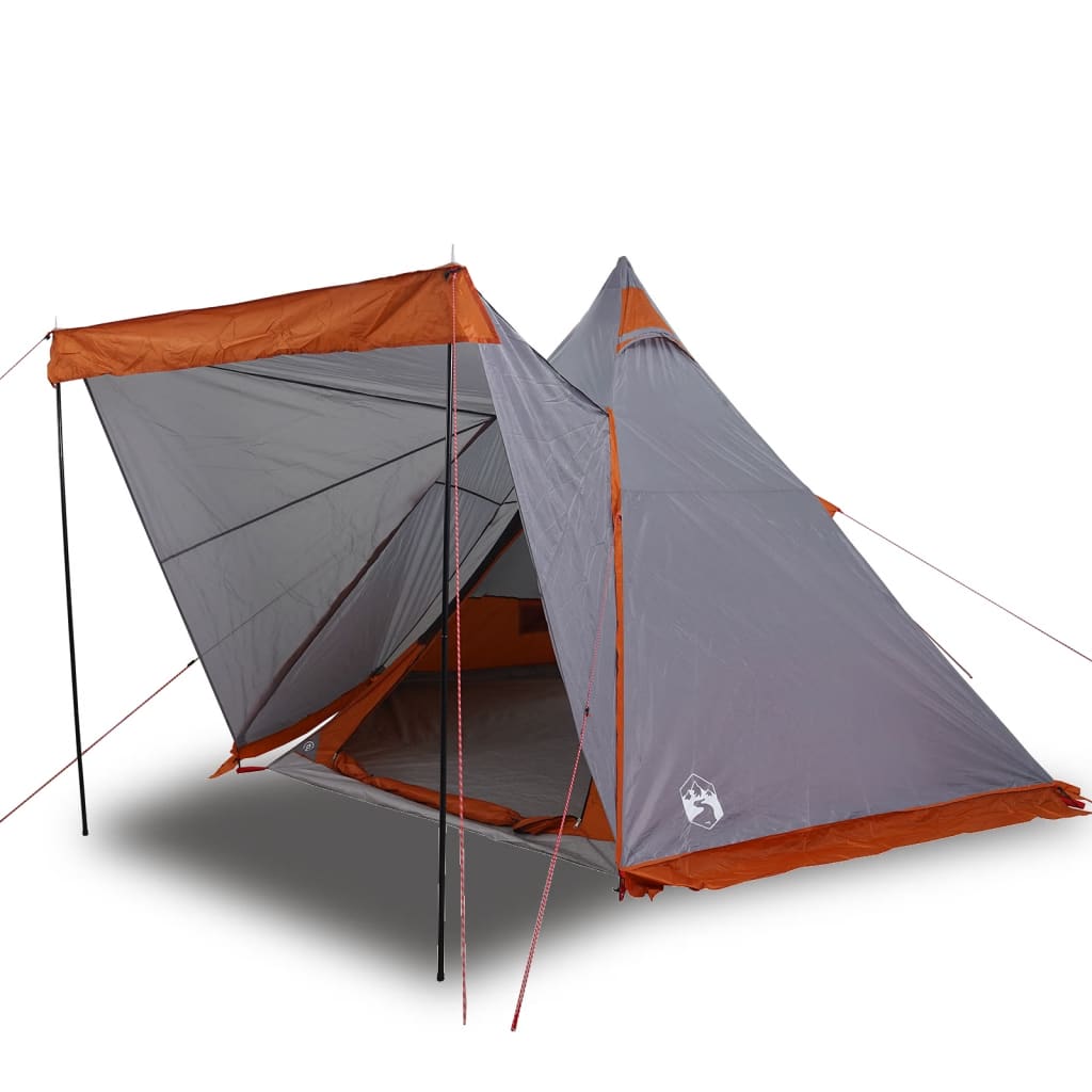 Tipi family tent 6 people grey and orange waterproof