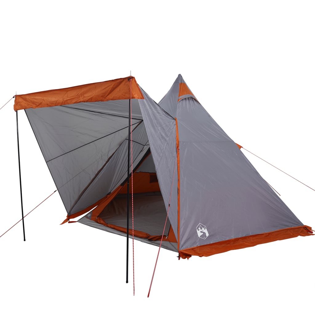 Tipi family tent 6 people grey and orange waterproof