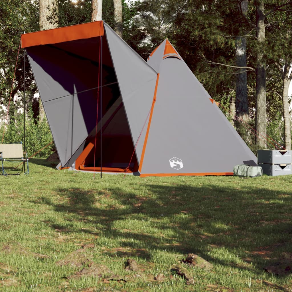Tipi family tent 6 people grey and orange waterproof