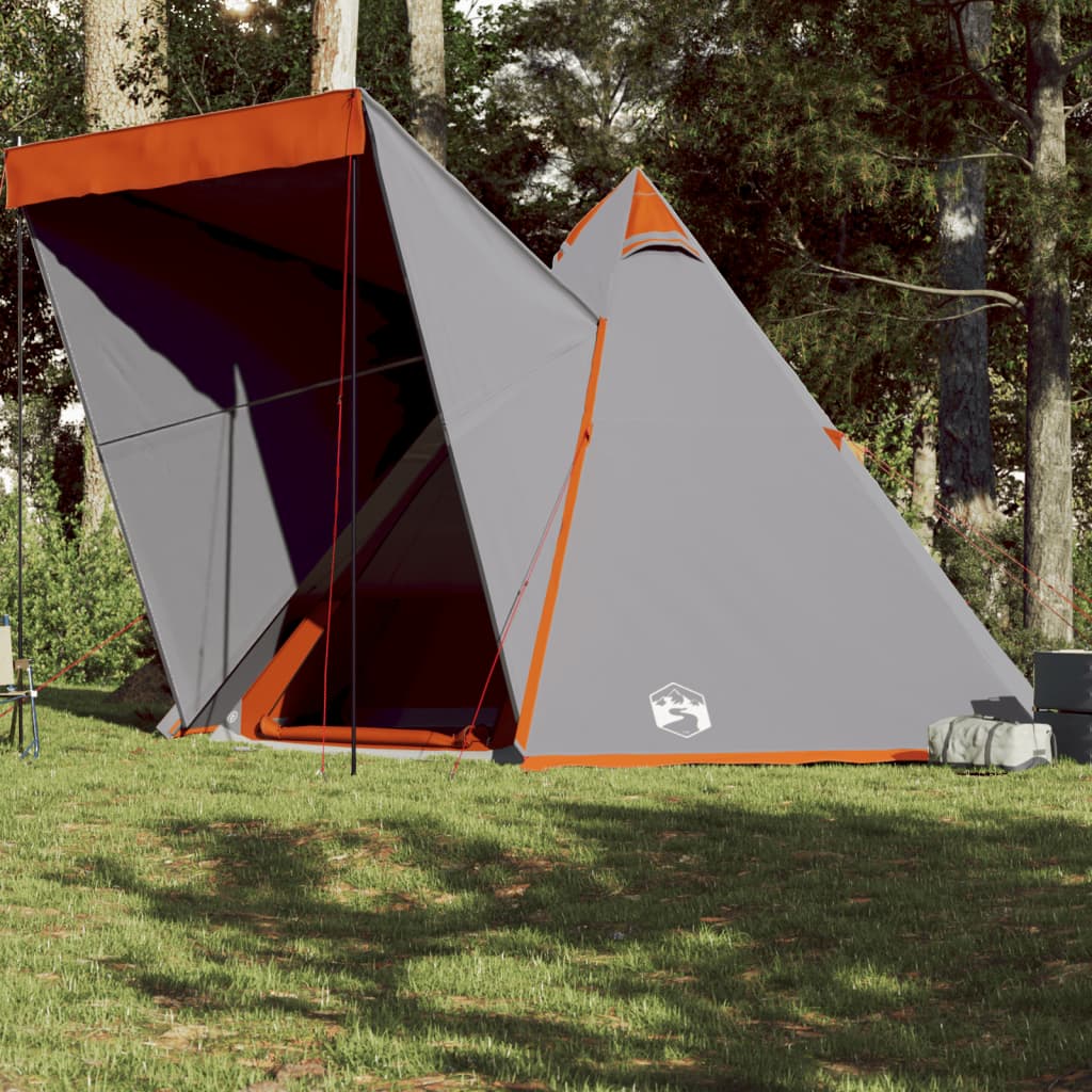 Tipi family tent 6 people grey and orange waterproof