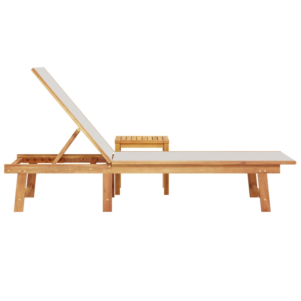 Bain de soleil avec table en bois massif d'acacia et textilène gris