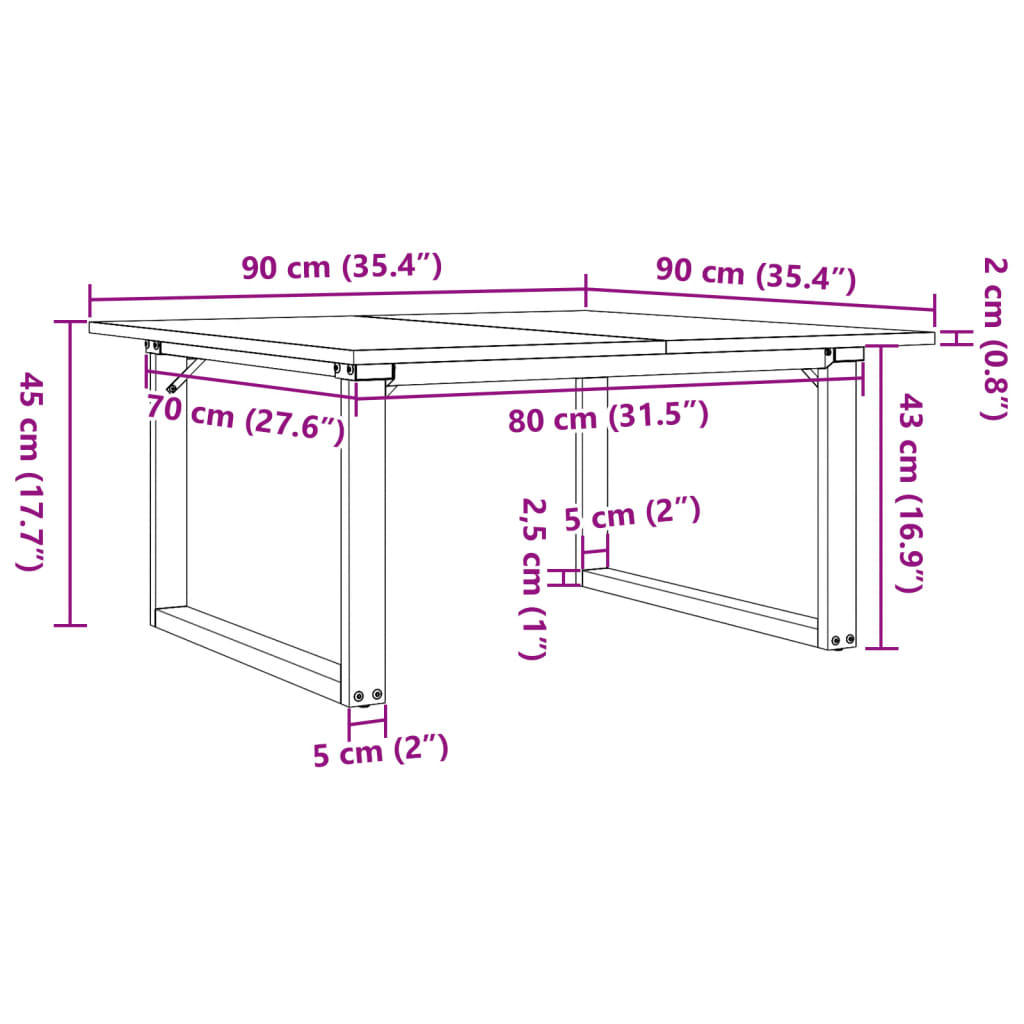 Coffee table O-frame 90x90x45cm solid pine and cast iron