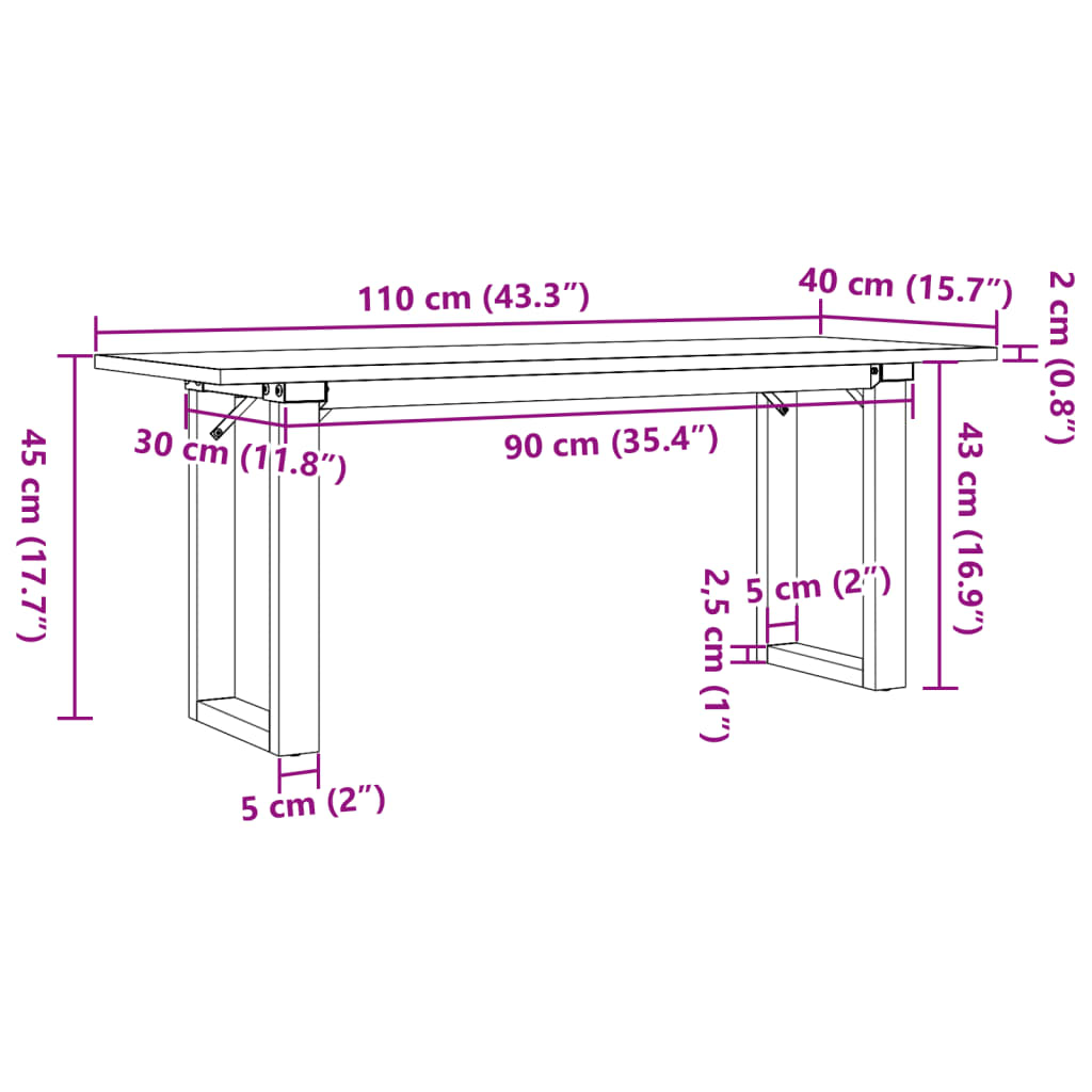 Couchtisch O-Gestell 110x40x45 cm Massivholz Kiefer & Stahl