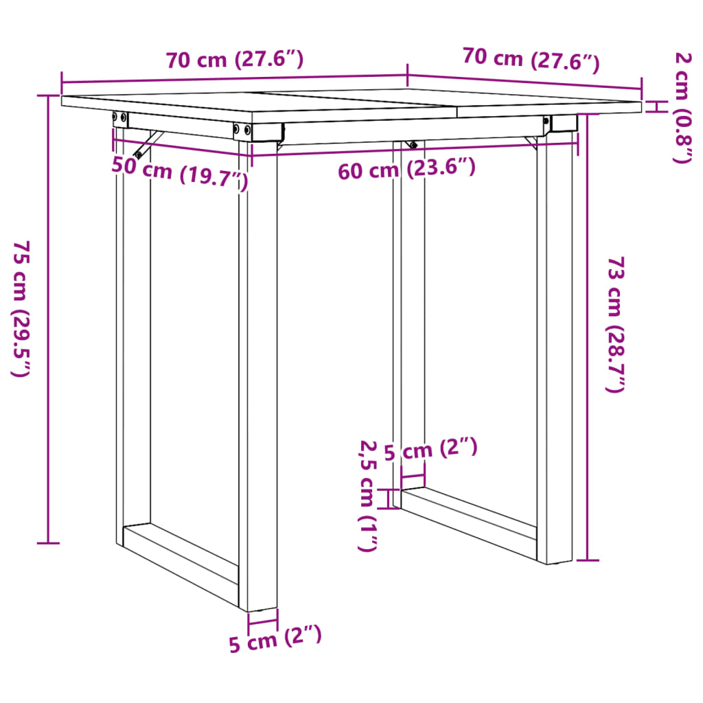 Table à manger O-frame 70x70x75 cm pin massif et acier