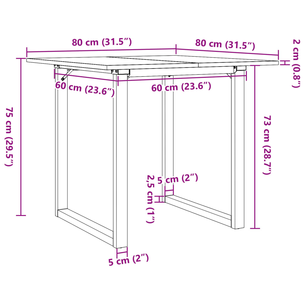 Table à manger O-frame 80x80x75 cm pin massif et acier