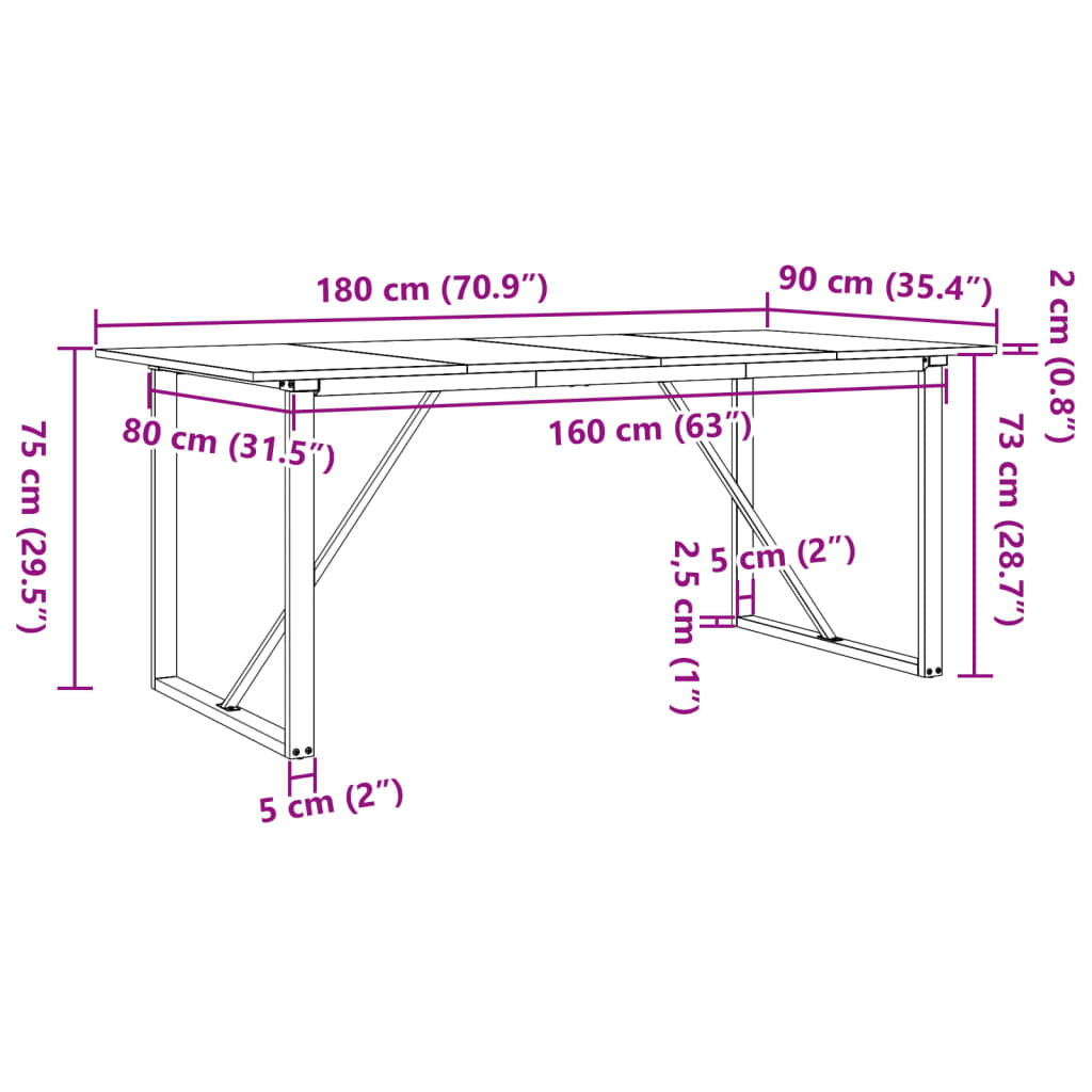 Table à manger O-frame 180x90x75 cm pin massif et acier