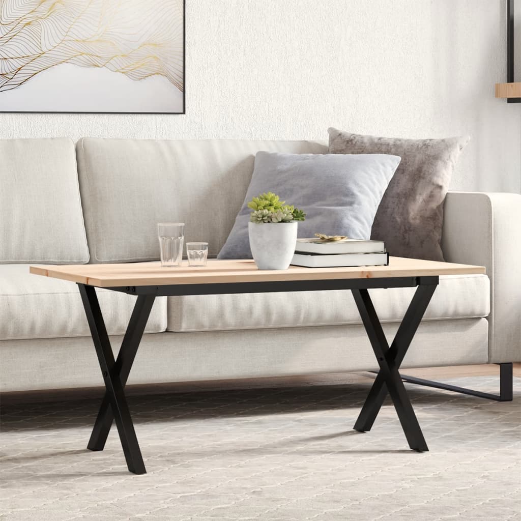 Coffee table X-frame 90x40x45cm solid pine and cast iron