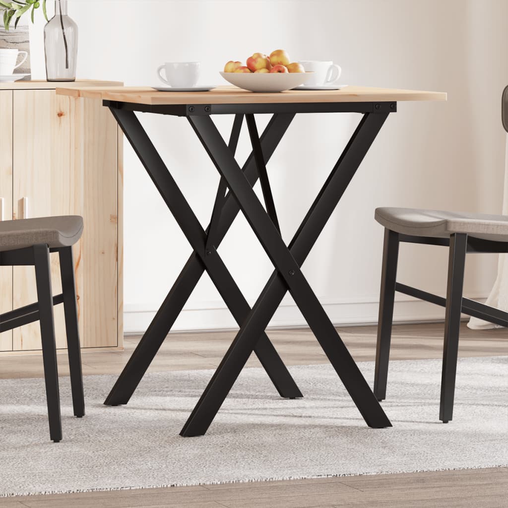 Table à manger structure en X 70x70x75 cm pin massif et acier