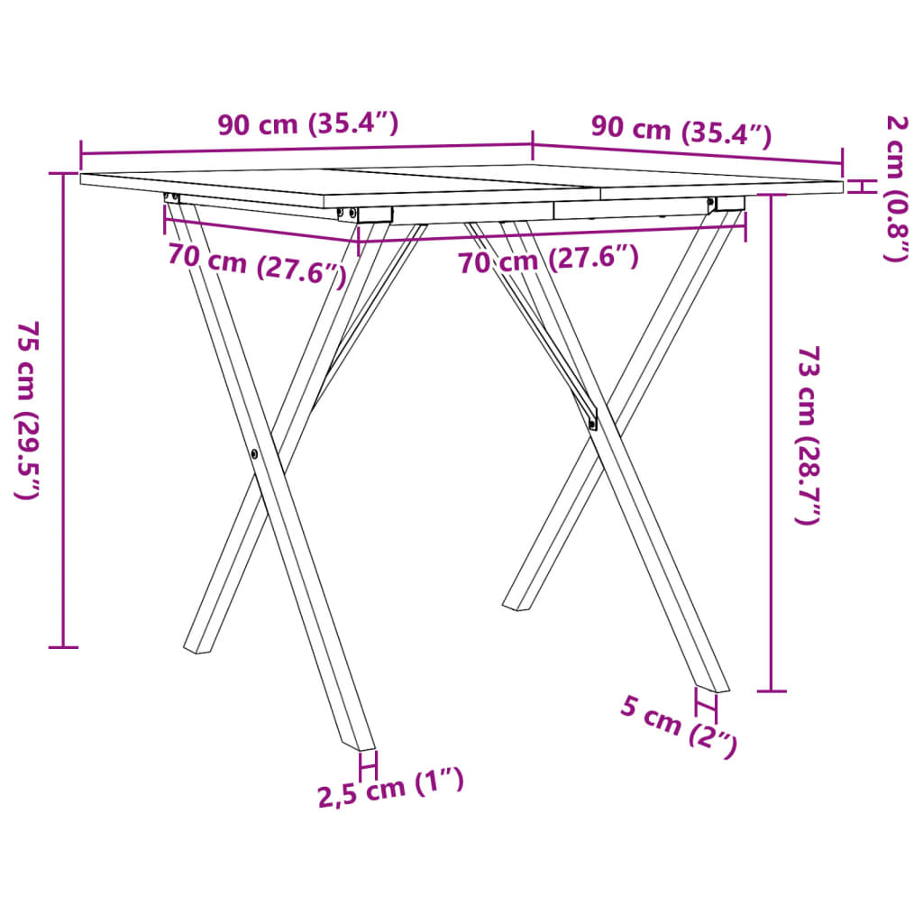 Table à manger X-frame 90x90x75cm pin massif et acier
