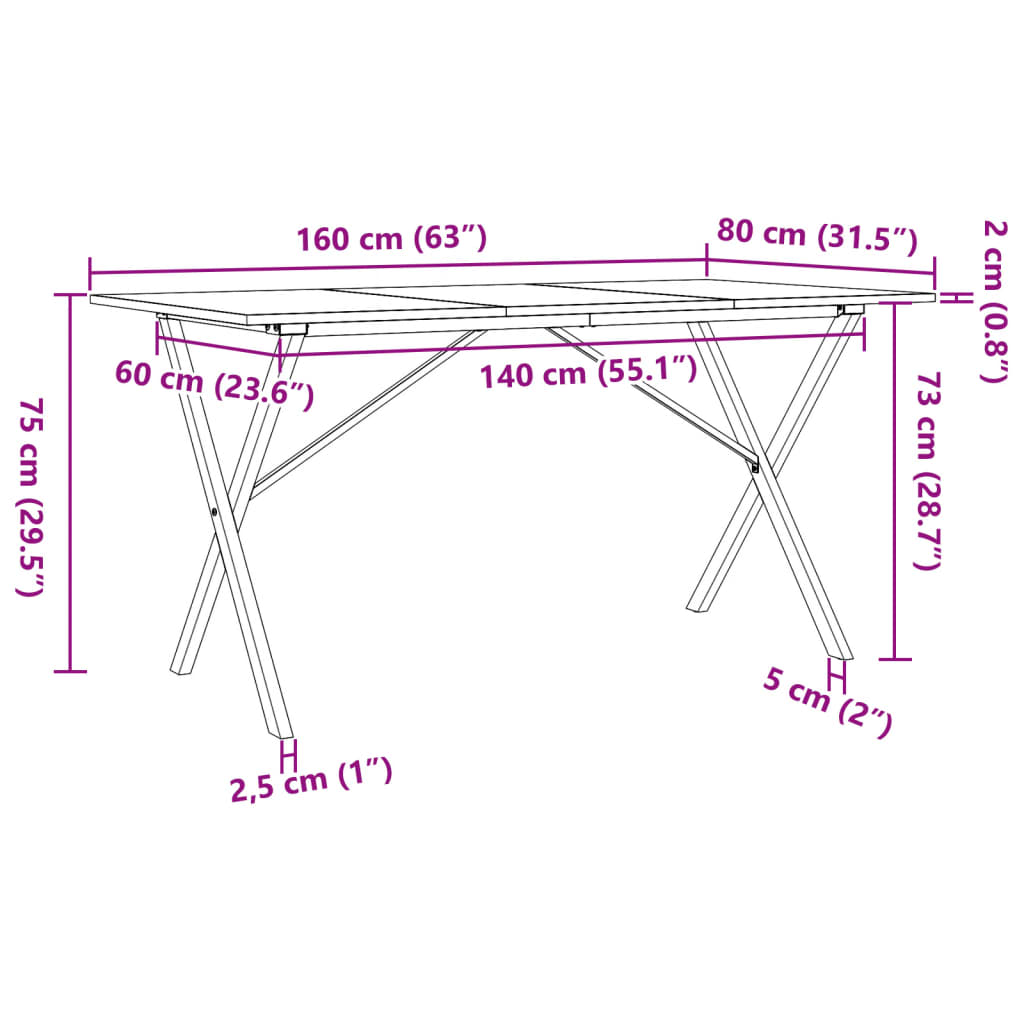 Table à manger X-frame 160x80x75 cm pin massif et acier