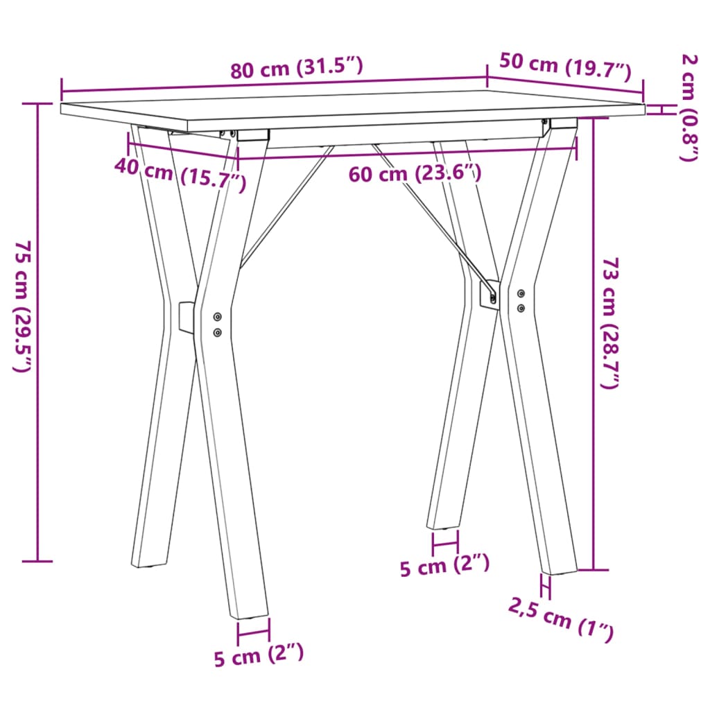 Table à manger structure en Y 80x50x75 cm pin massif et acier