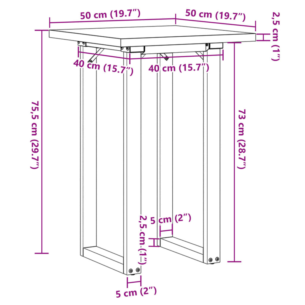 Esstisch O-Gestell 50x50x75,5 cm Massivholz Kiefer & Stahl