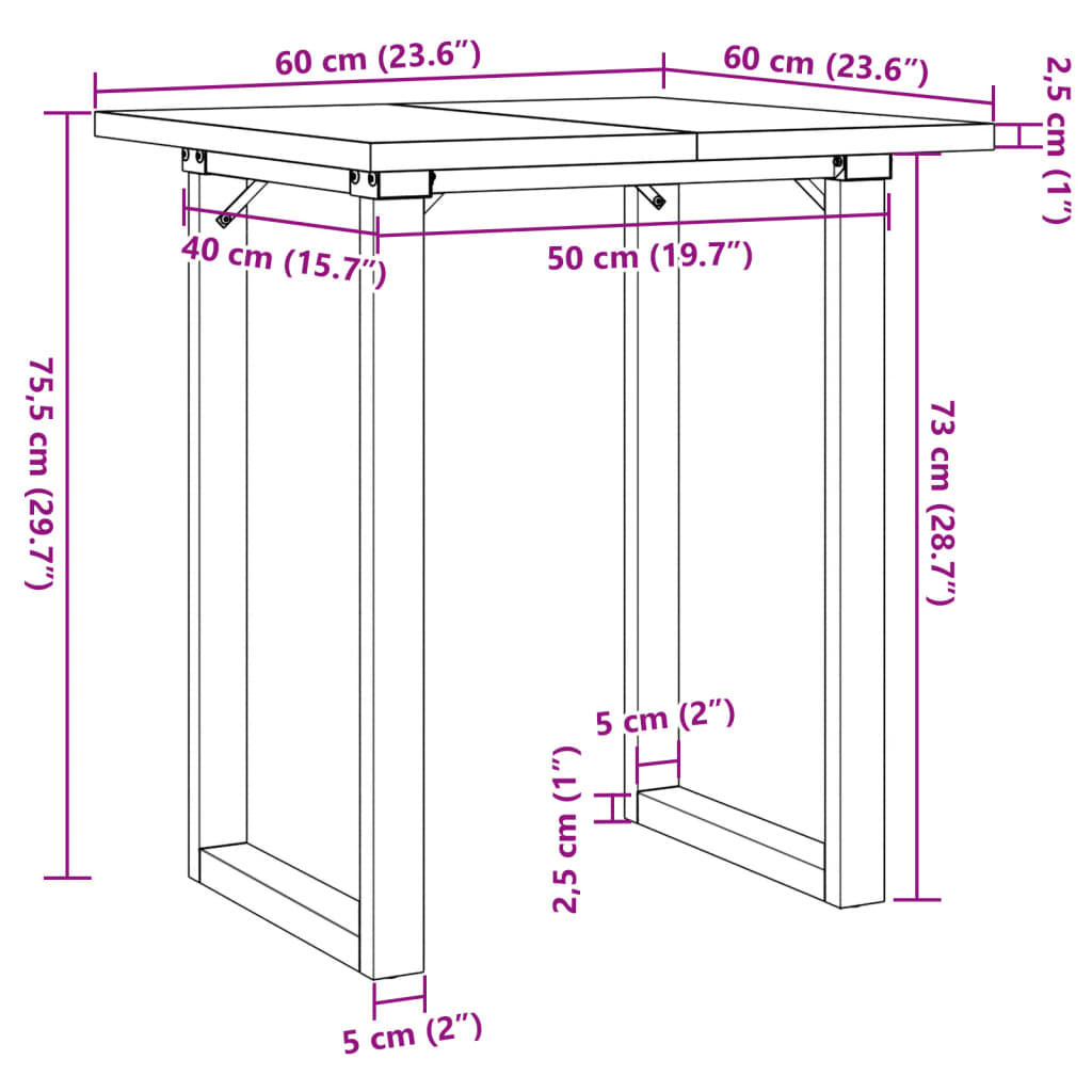 Table à manger O-frame 60x60x75,5 cm pin massif et acier