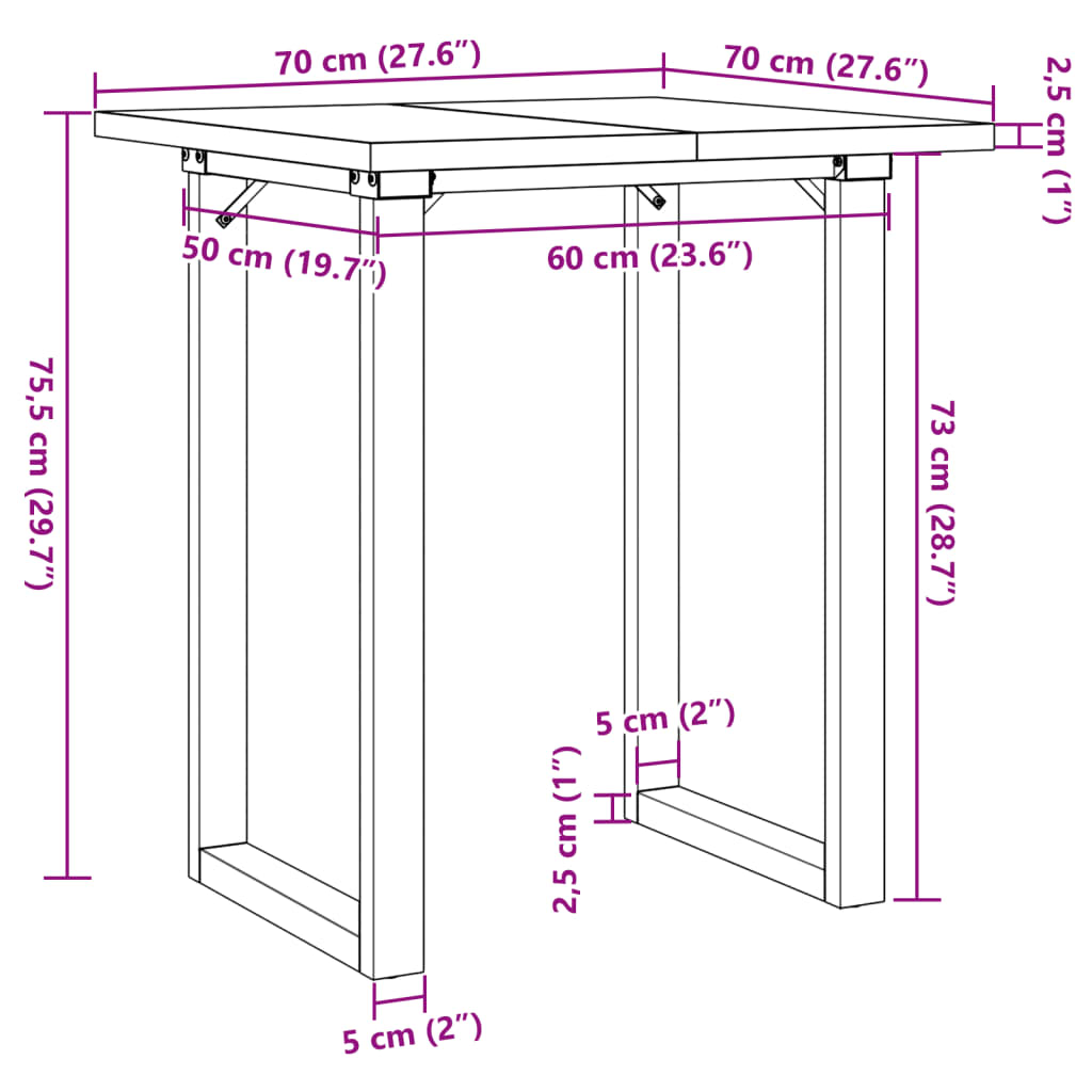 Table à manger O-frame 70x70x75,5 cm pin massif et acier