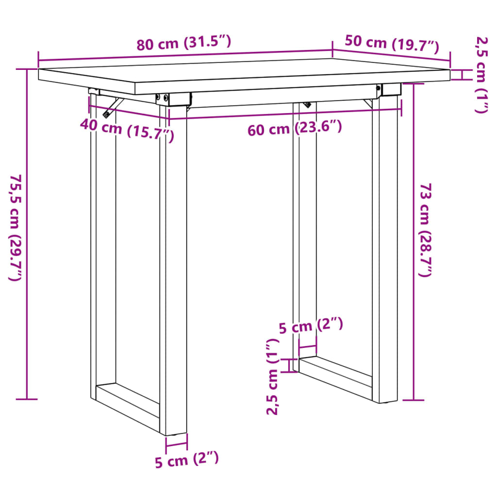 Table à manger O-frame 80x50x75,5 cm pin massif et acier