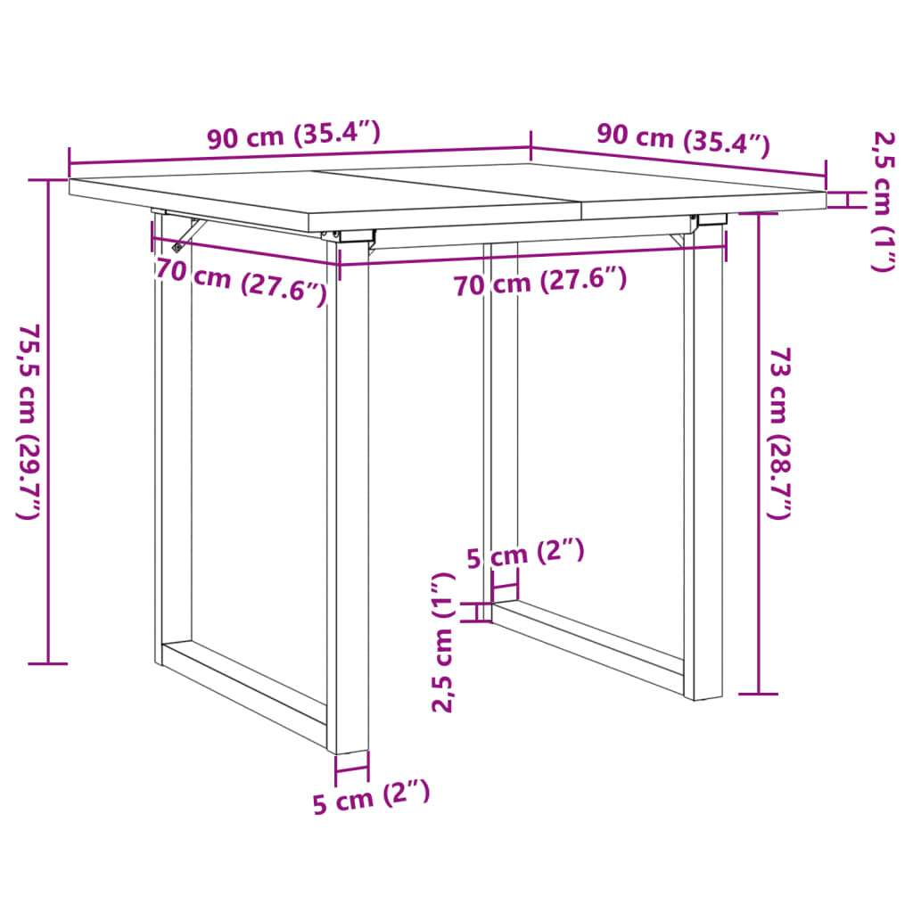 Table à manger O-frame 90x90x75,5 en pin massif et acier