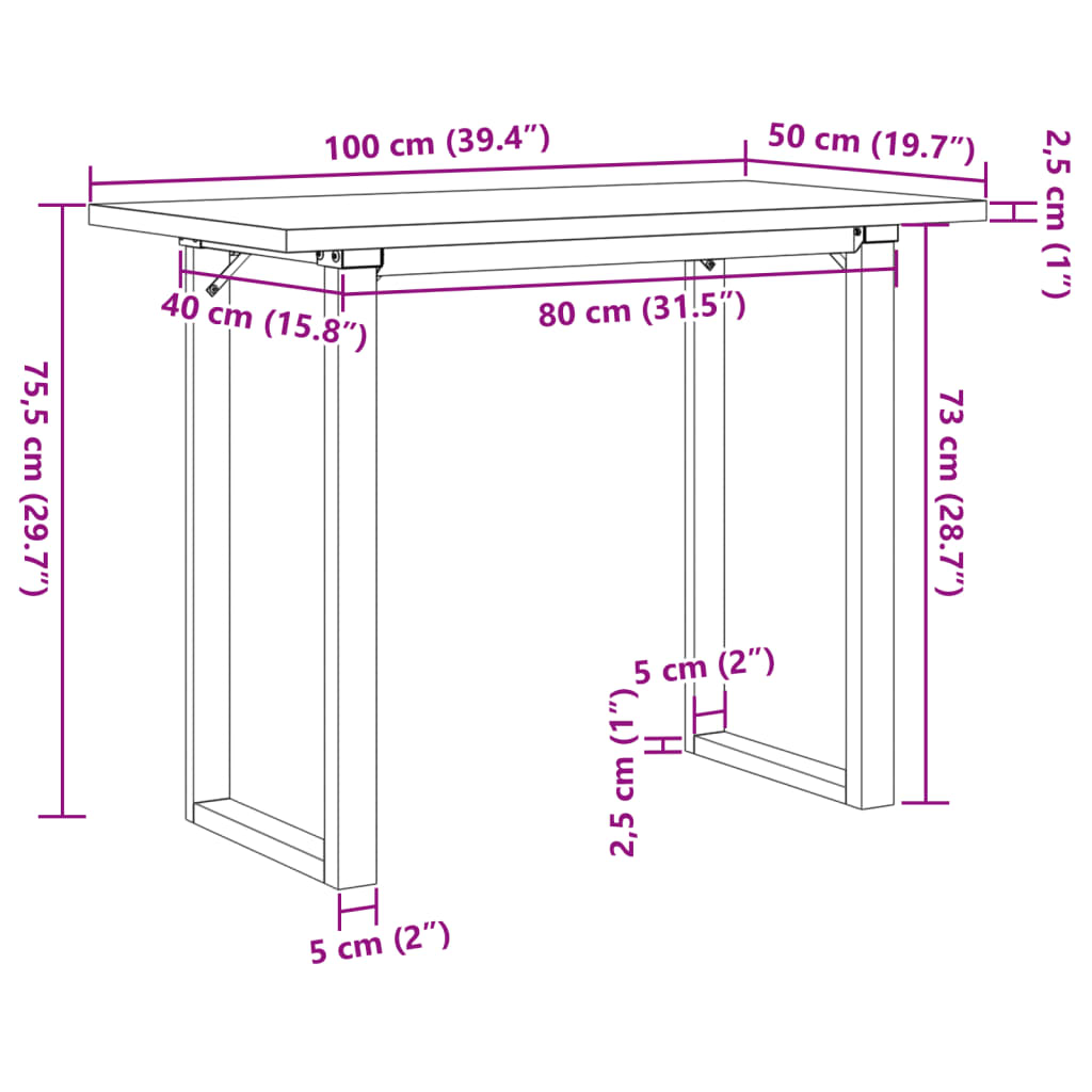 Table à manger O-frame 100x50x75,5 cm pin massif et acier
