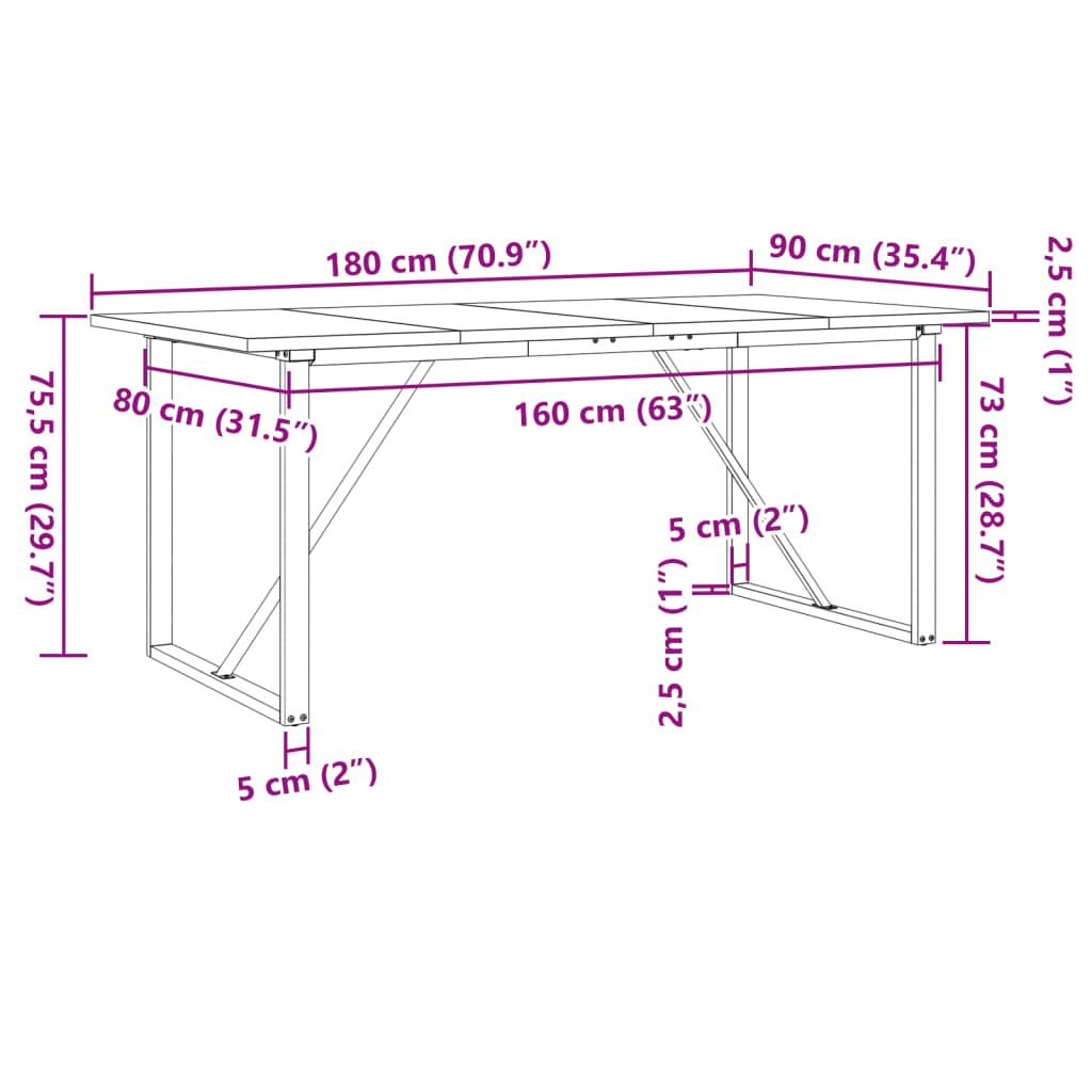 Table à manger O-frame 180x90x75,5 cm pin massif et acier