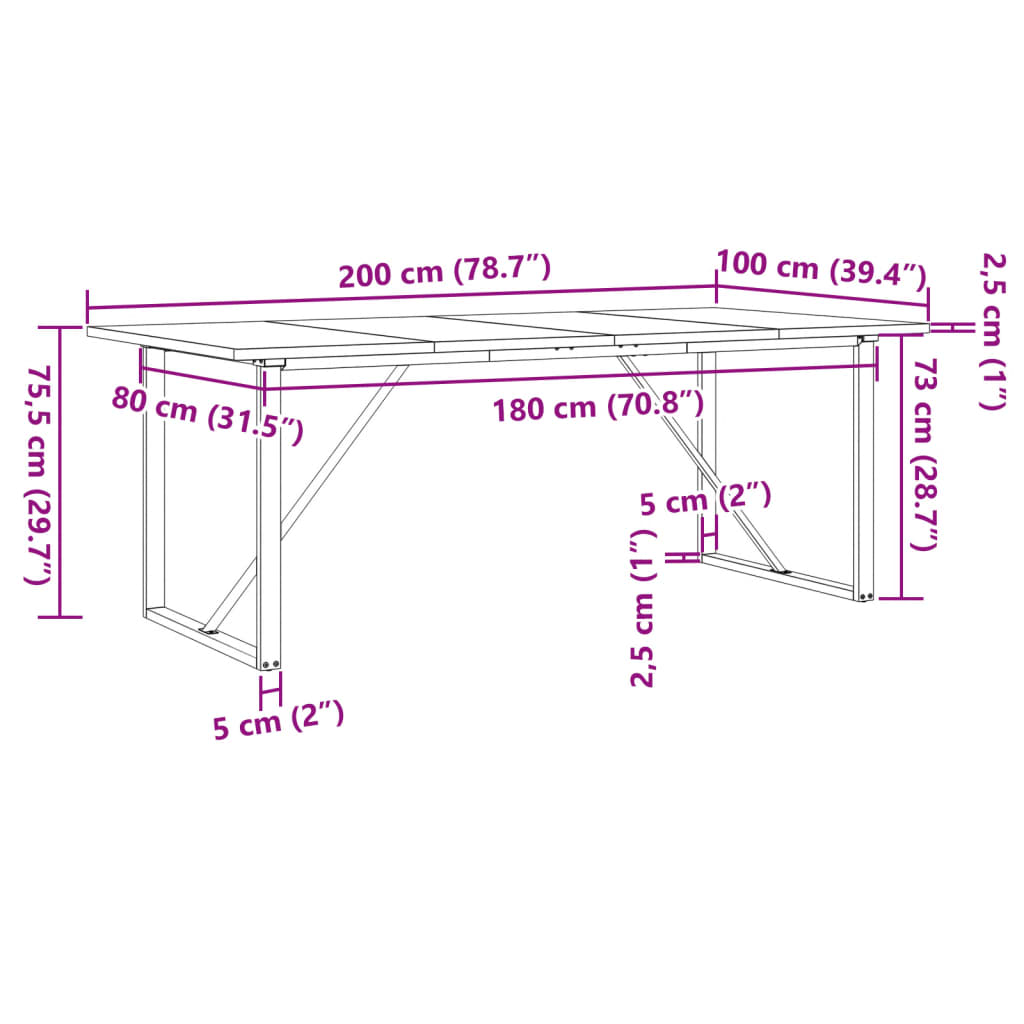 Table à manger O-frame 200x100x75,5cm pin massif et acier