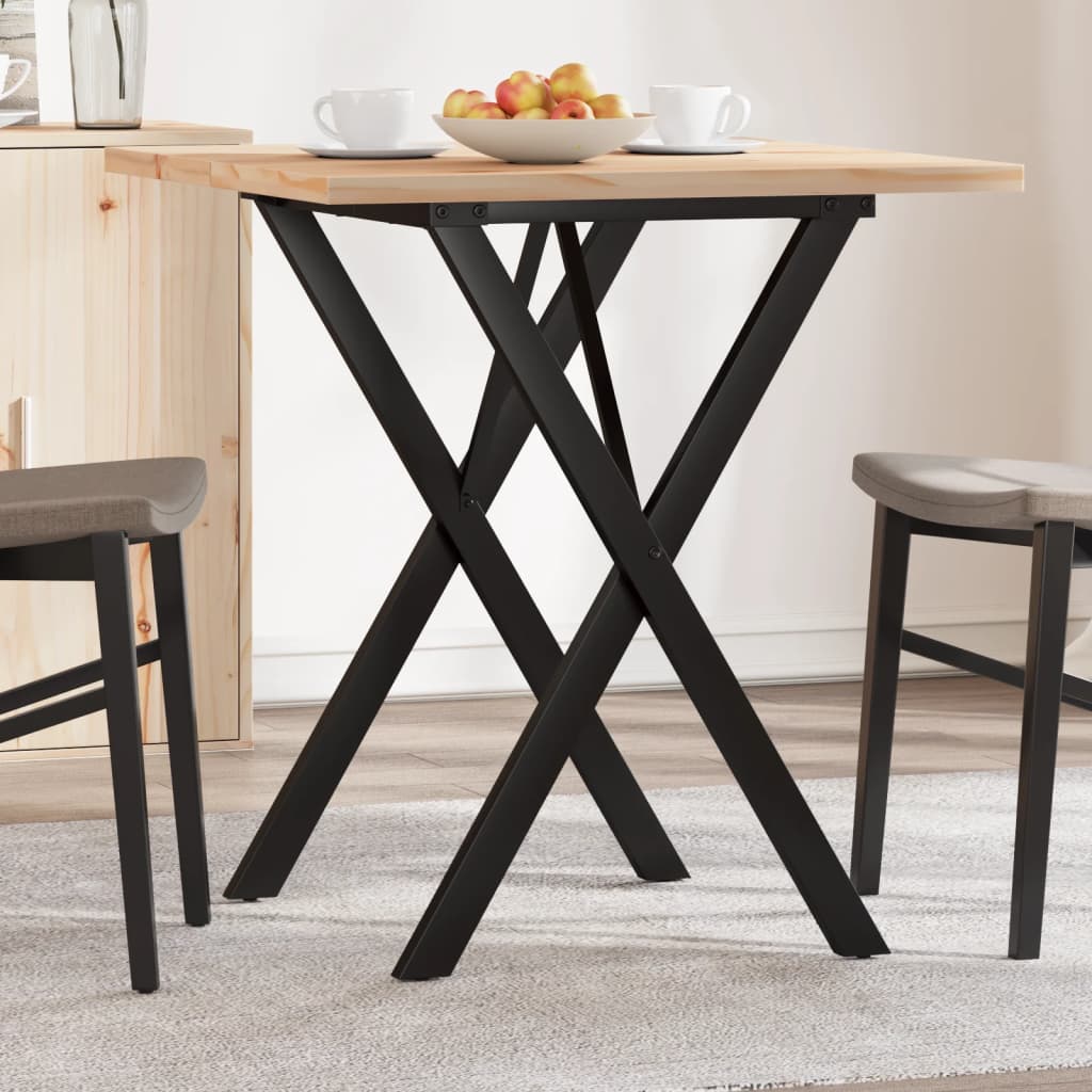 Table à manger structure en X 70x70x75,5cm pin massif et acier