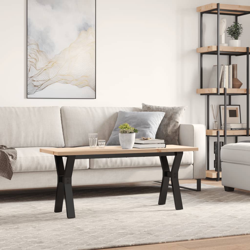 Coffee table Y-frame 110x40x45.5 cm solid pine wood cast iron