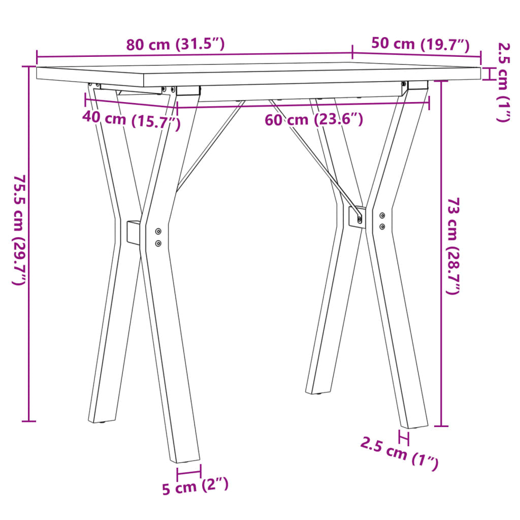 Table à manger structure en Y 80x50x75,5 cm pin massif et acier