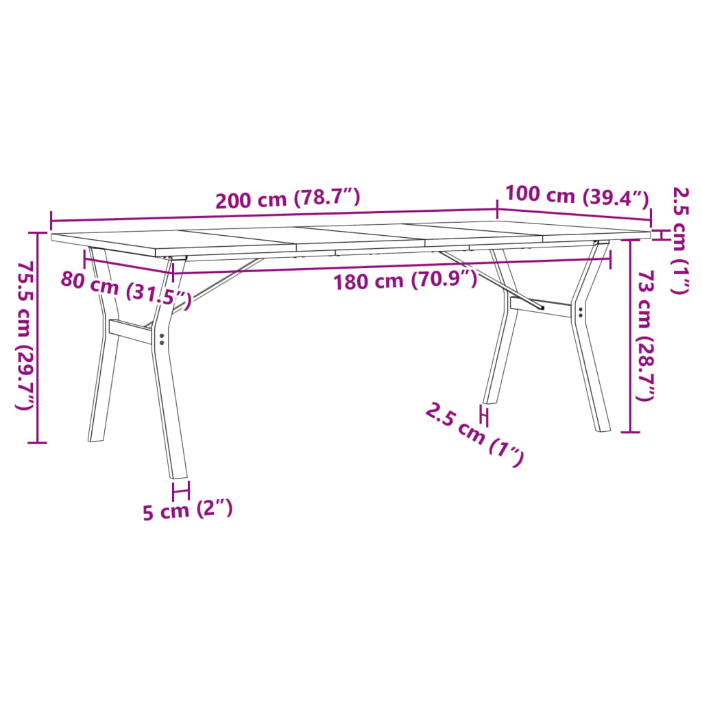 Table à manger en Y 200x100x75,5cm pin massif et acier