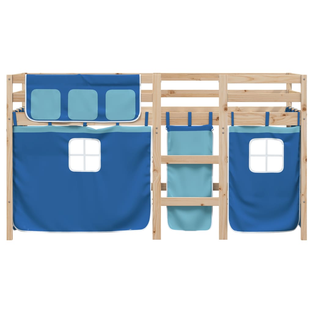 Children's loft bed with curtains blue 90x200 cm solid pine wood