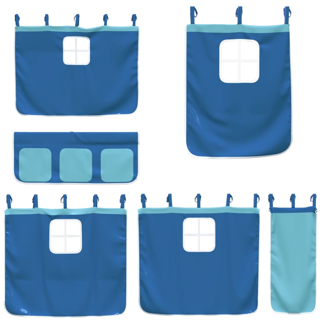 Children's loft bed with curtains blue 90x200 cm solid pine wood