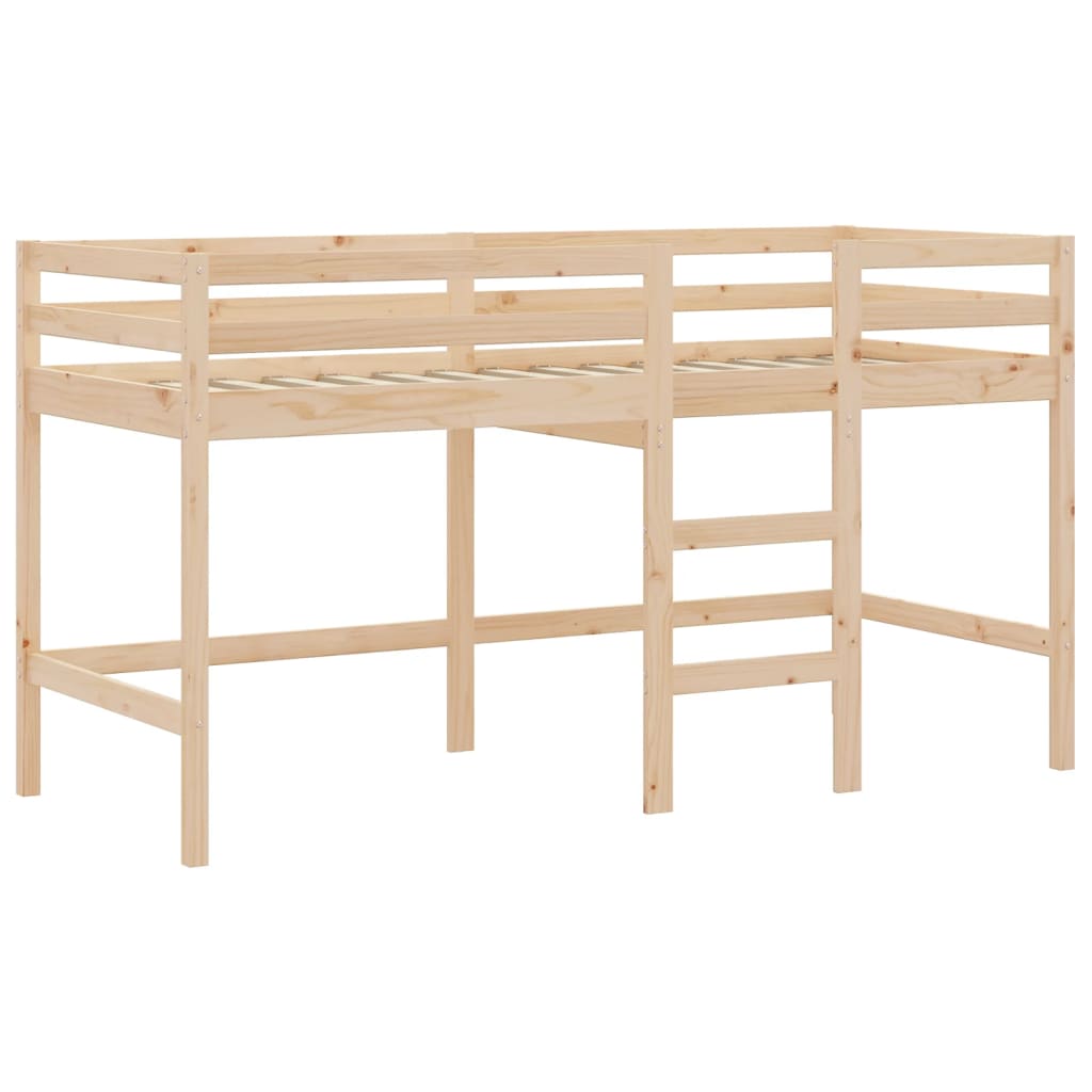 Children's loft bed with curtains blue 90x200 cm solid pine wood