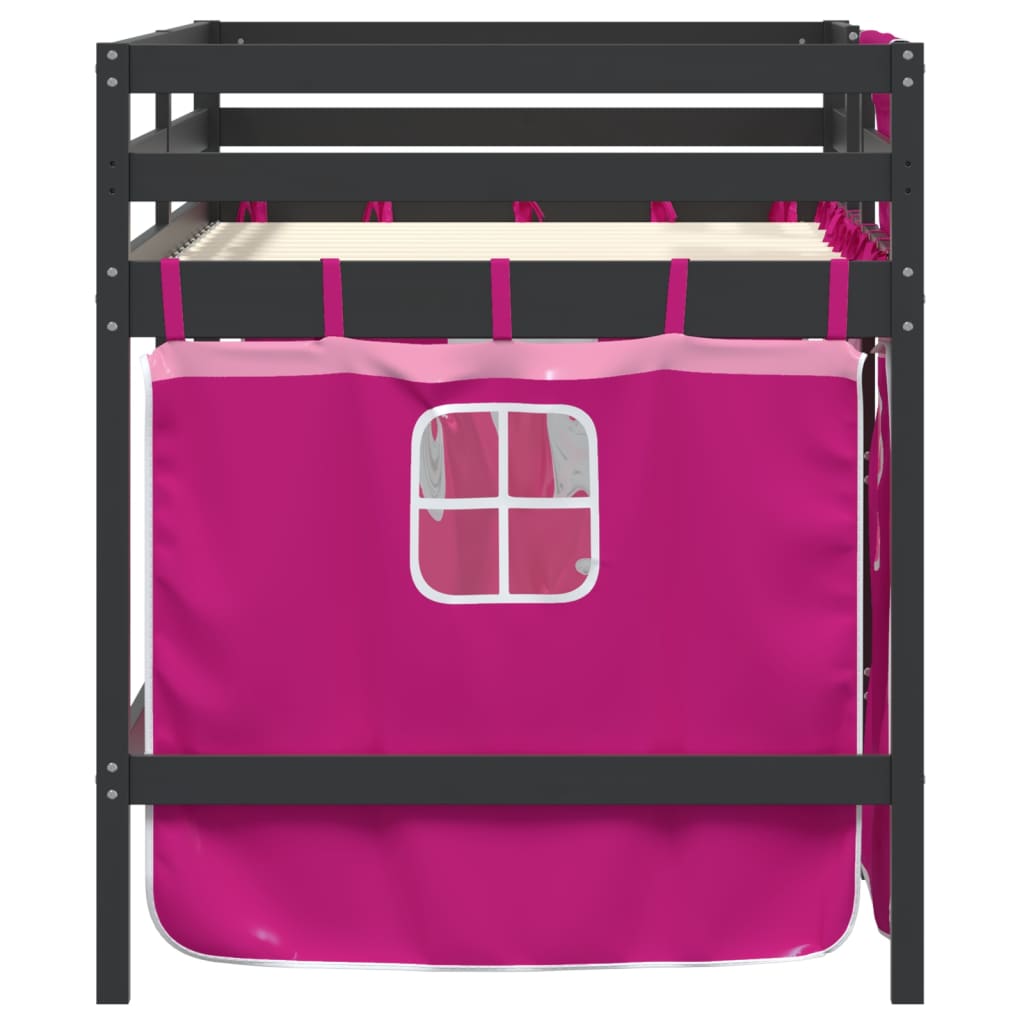 Kinderhochbett mit Vorhängen Rosa 90x200 cm Massivholz Kiefer