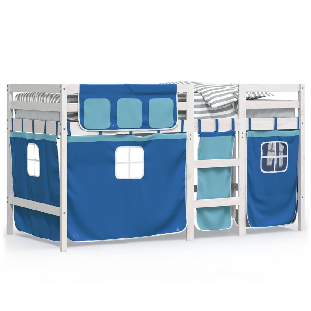 Children's loft bed with curtains blue 90x190 cm solid pine wood