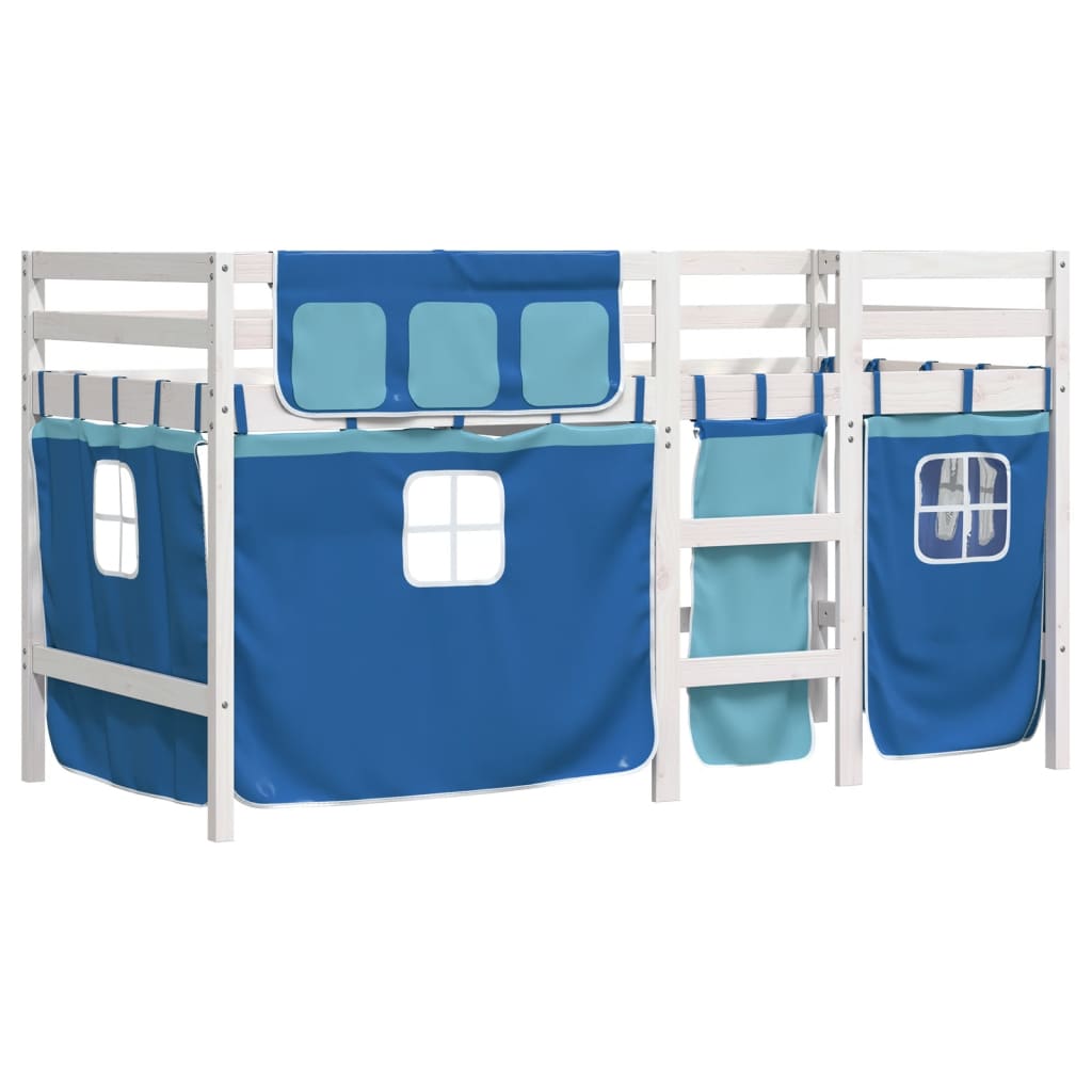 Children's loft bed with curtains blue 90x190 cm solid pine wood