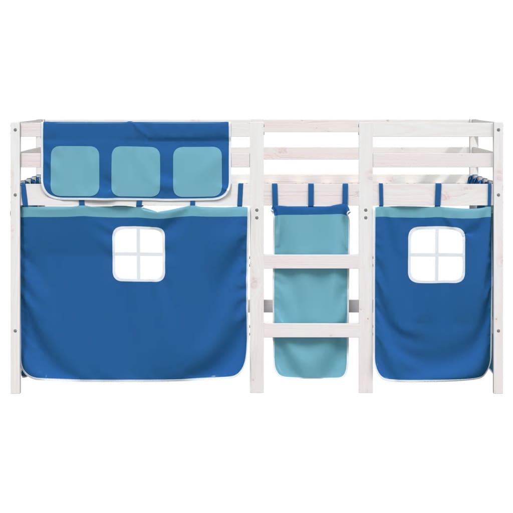 Children's loft bed with curtains blue 90x190 cm solid pine wood