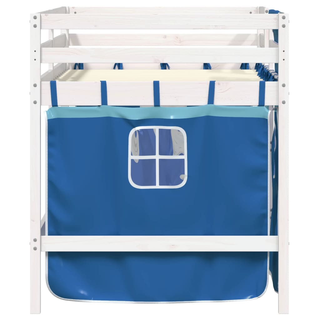 Children's loft bed with curtains blue 90x190 cm solid pine wood