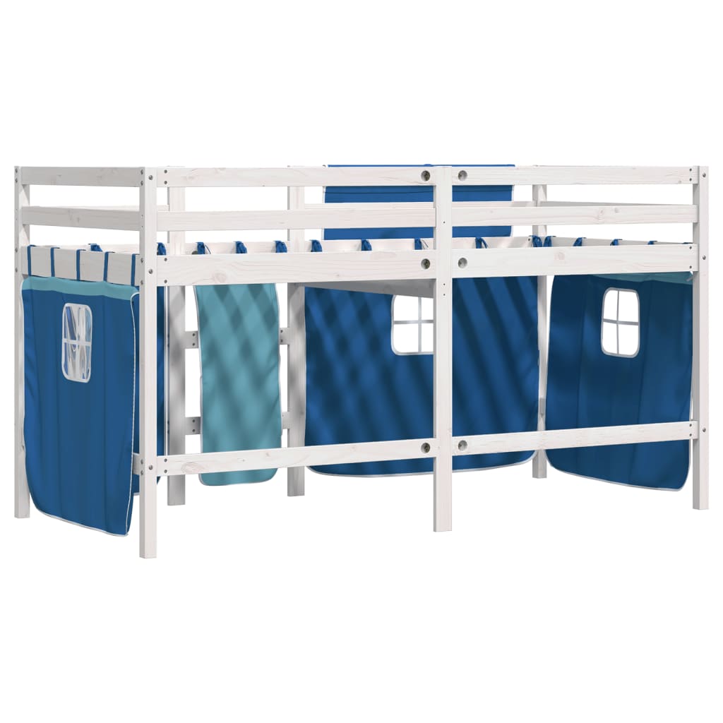 Children's loft bed with curtains blue 90x190 cm solid pine wood