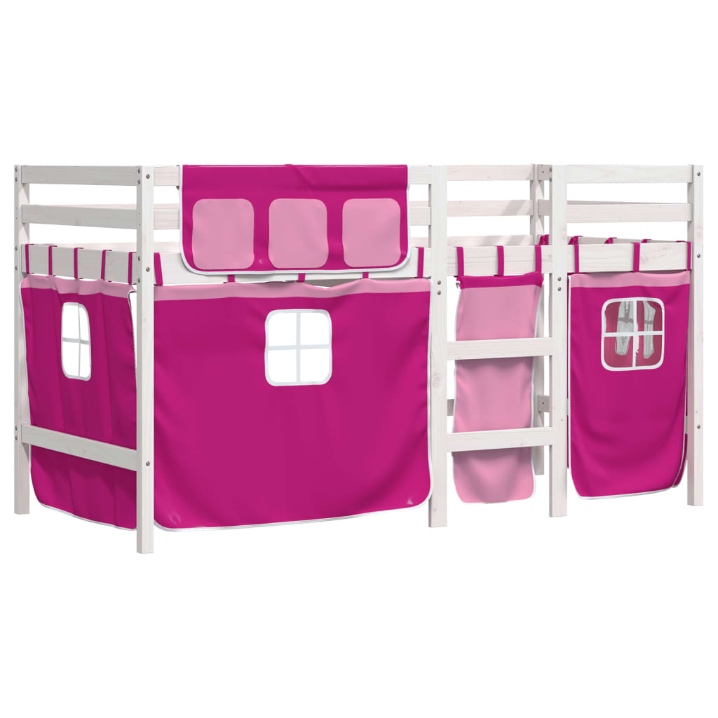 Children's loft bed with curtains pink 90x190 cm solid pine wood