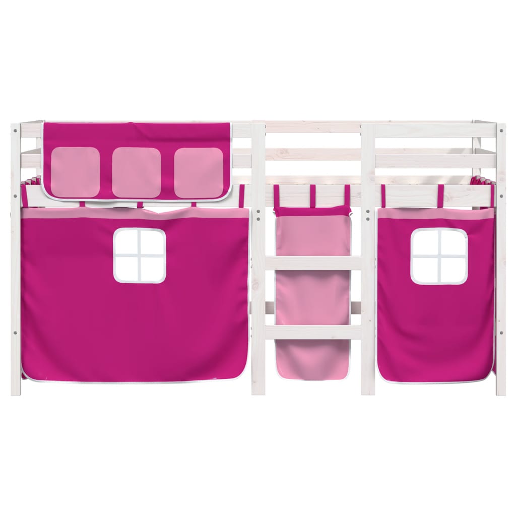 Children's loft bed with curtains pink 90x190 cm solid pine wood