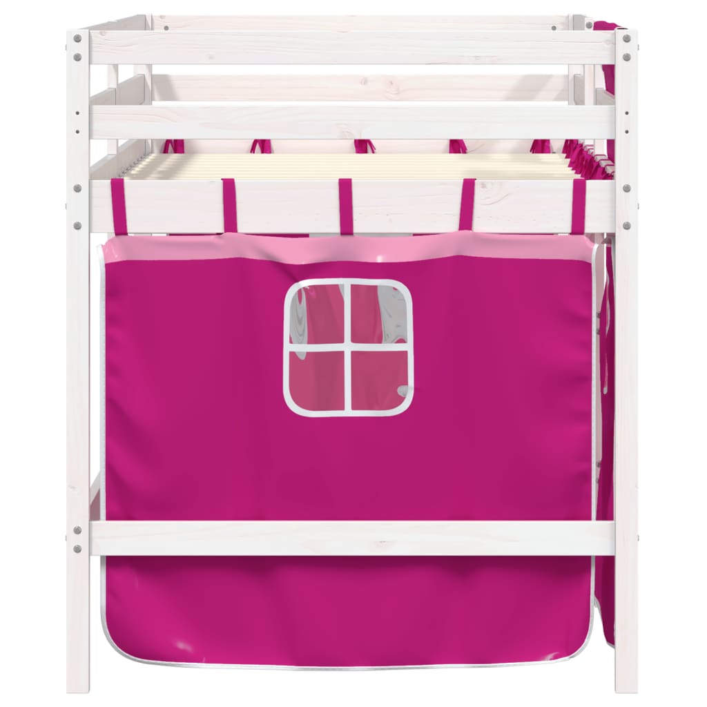 Children's loft bed with curtains pink 90x190 cm solid pine wood