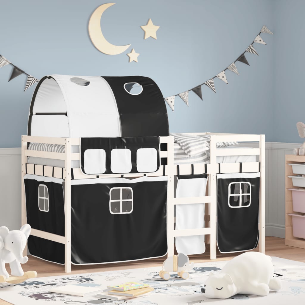 Children's loft bed with tunnel white & black 90x190 cm pinewood