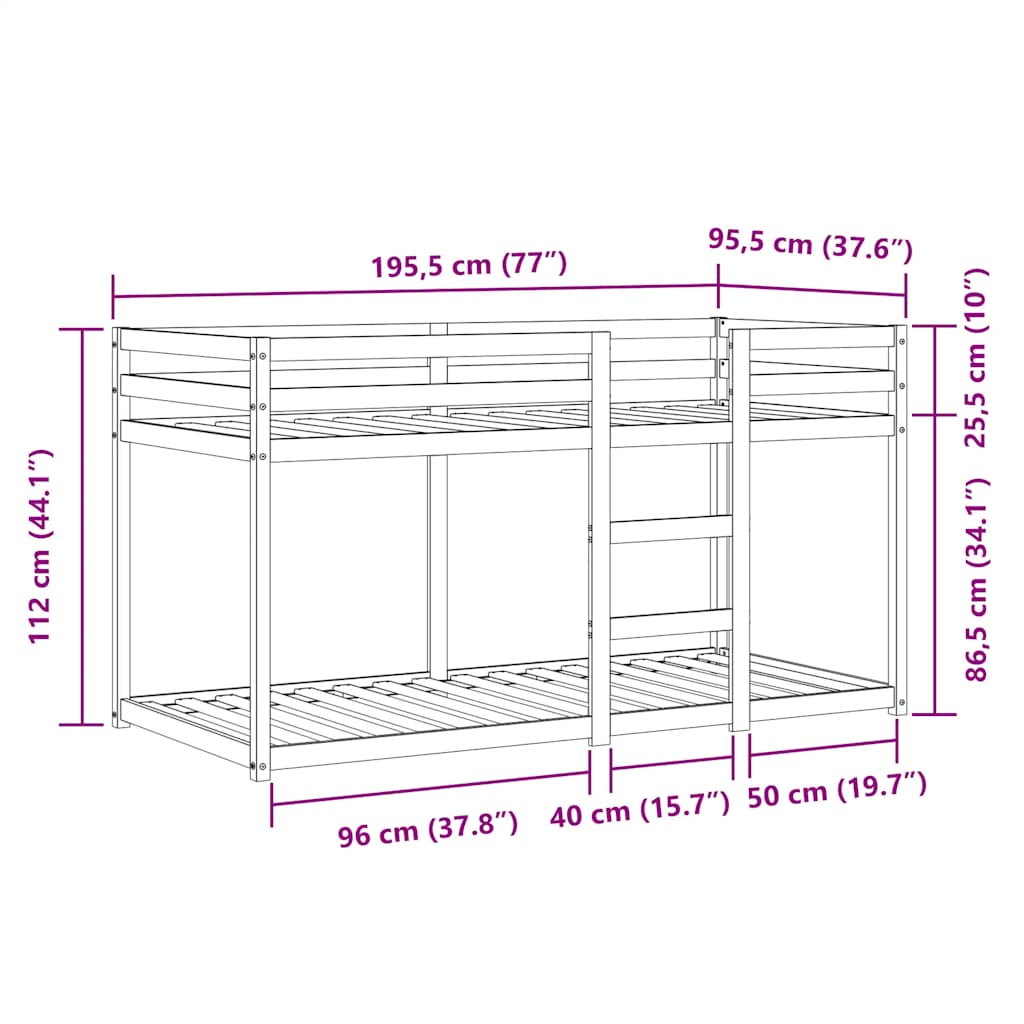 Etagenbett ohne Matratze Schwarz 90x190 cm Massivholz Kiefer