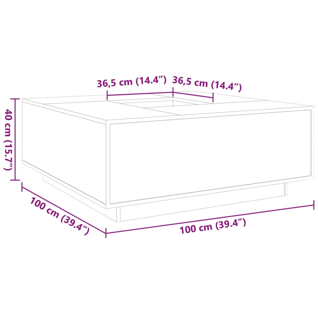 Table basse en béton gris 100x100x40 cm en bois