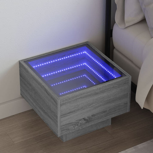 Bedside table with Infinity LED, Sonoma Grey, 40x40x30 cm