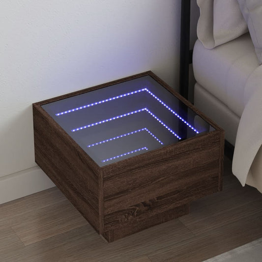 Bedside table with Infinity LED brown oak look 40x40x30 cm