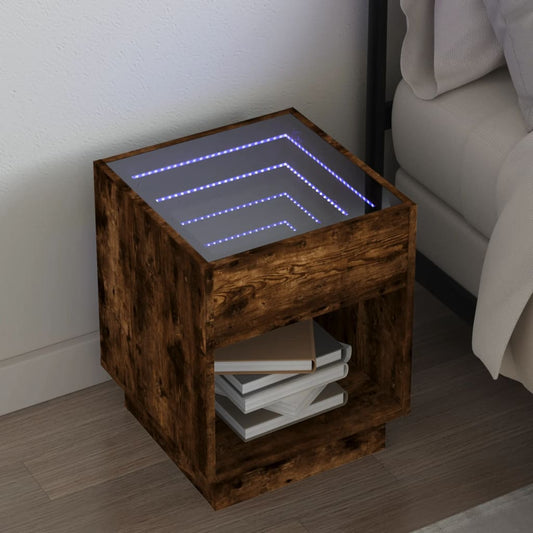 Bedside table with Infinity LED brown oak look 40x40x50 cm