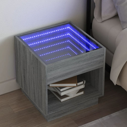 Bedside table with Infinity LED, Sonoma Grey, 50x50x50 cm