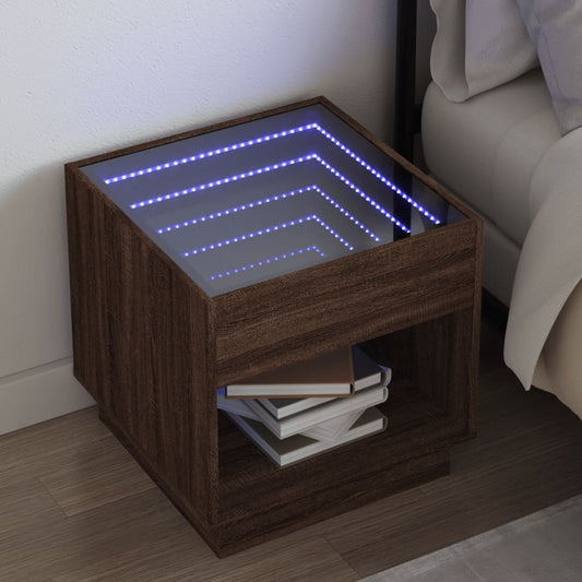 Bedside table with Infinity LED brown oak look 50x50x50 cm