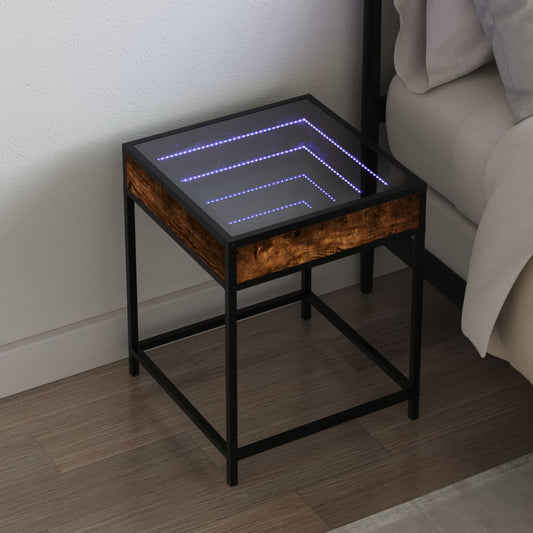 Bedside table with Infinity LED smoked oak 40x40x51 cm