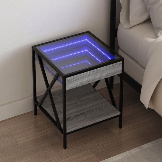 Bedside table with Infinity LED, Sonoma Grey, 40x40x49 cm